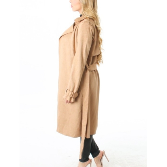 LAST ONE! Faux Suede Trench Coat- Taupe - Picture 3 of 12